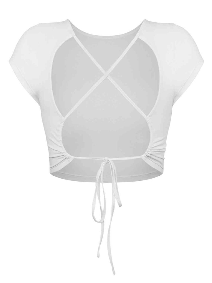 Round Neck Backless Short Sleeve Tee | 1mrk.com