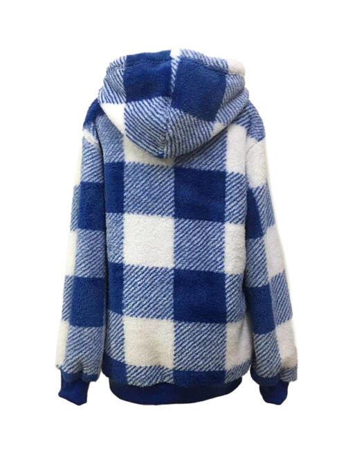 Plaid Half Zip Drawstring Hoodie | 1mrk.com