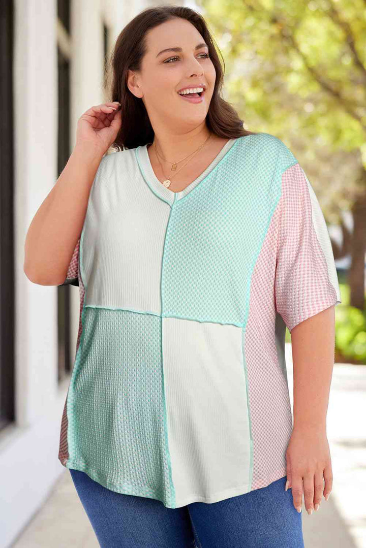 Plus Size Color Block V-Neck Top | 1mrk.com