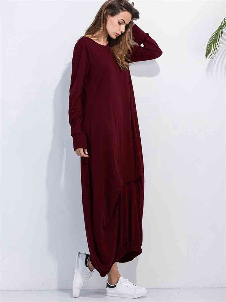 Full Size Round Neck Long Sleeve Sweatshirt Dress |1mrk.com