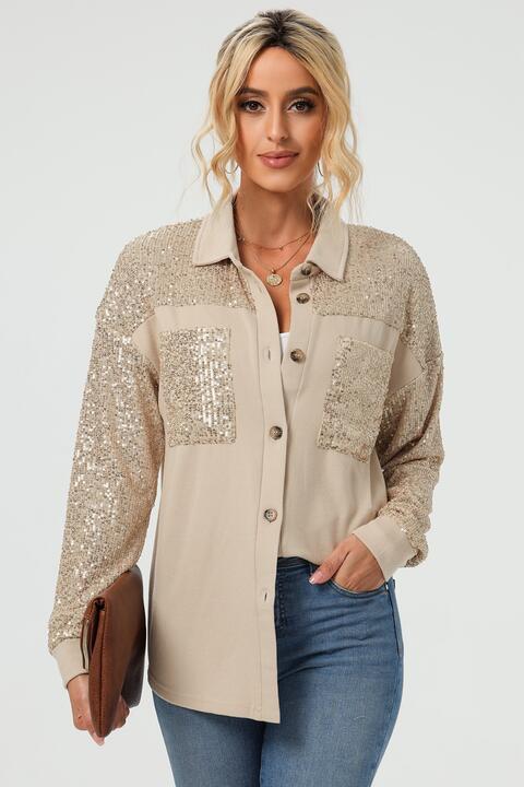 Sequin Long Sleeve Shirt |1mrk.com