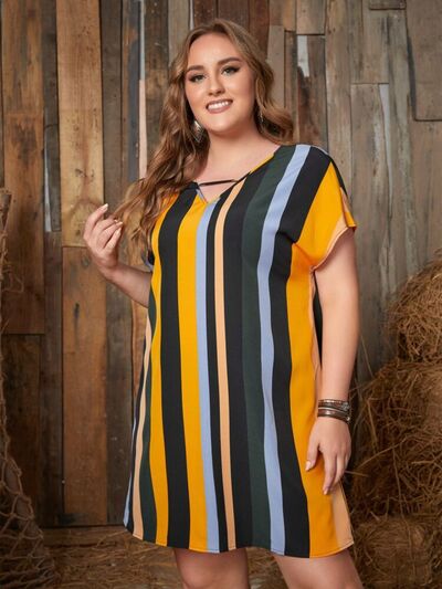 Plus Size Striped Short Sleeve Mini Dress | 1mrk.com