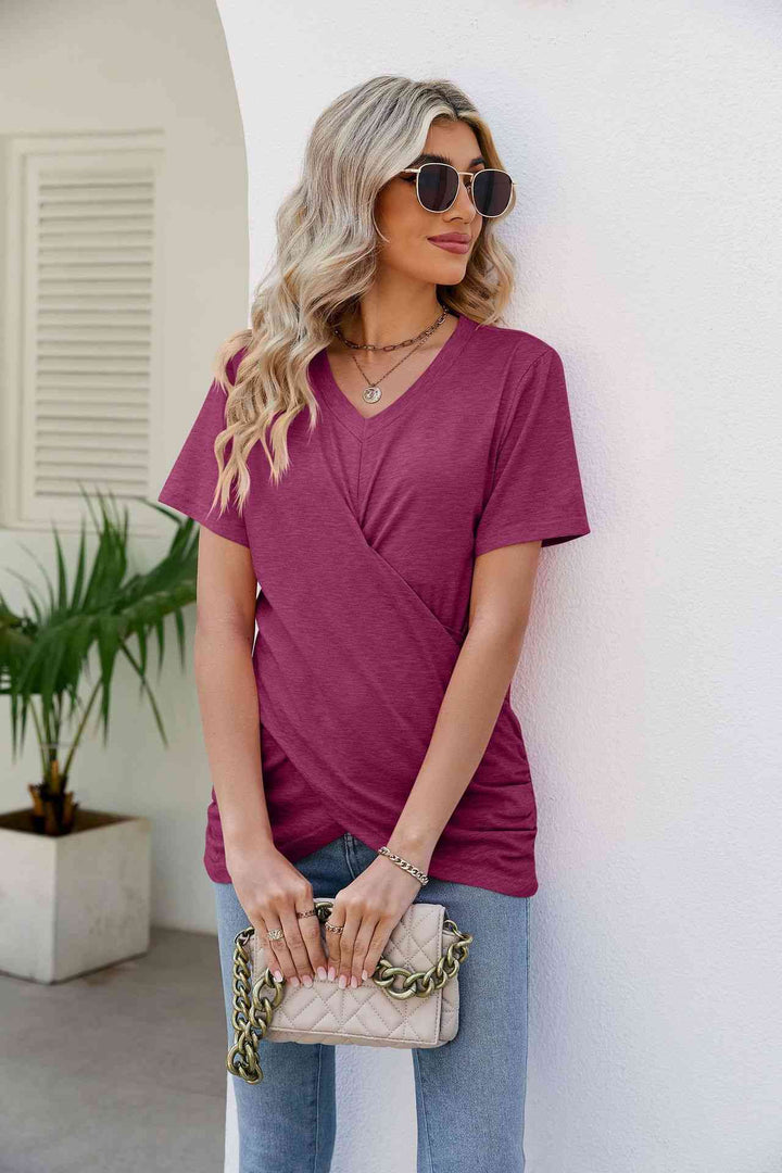 V-Neck Crisscross Short Sleeve Tee | 1mrk.com