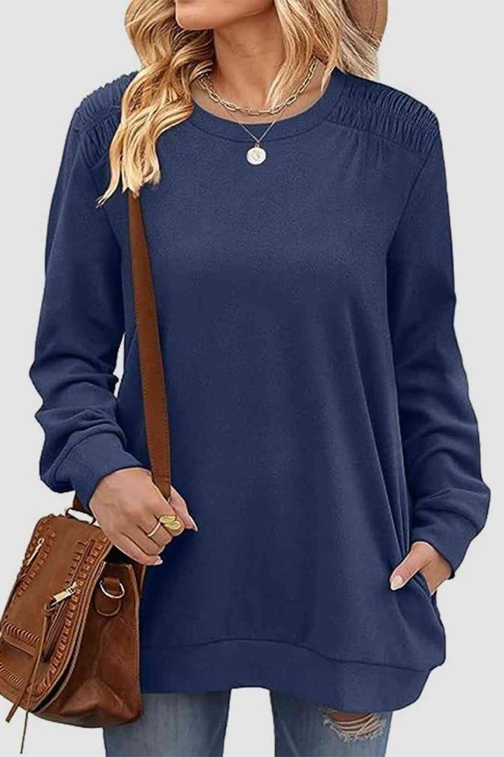 Ruched Round Neck Sweatshirt | 1mrk.com