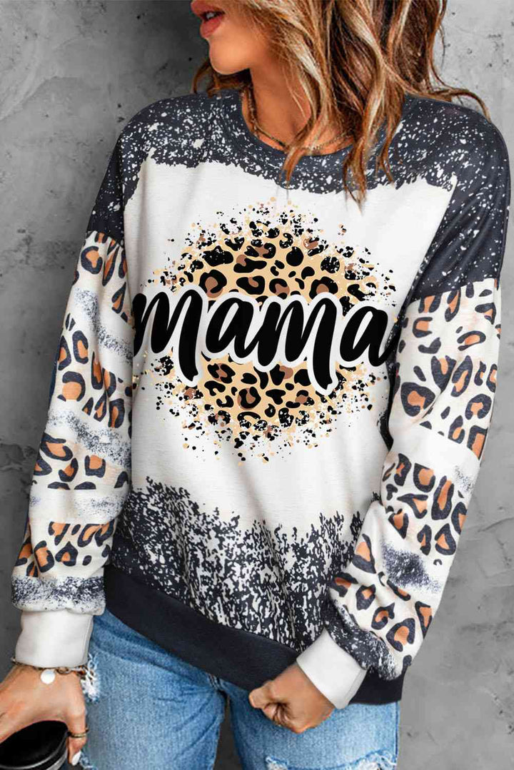 MAMA Leopard Round Neck Sweatshirt |1mrk.com