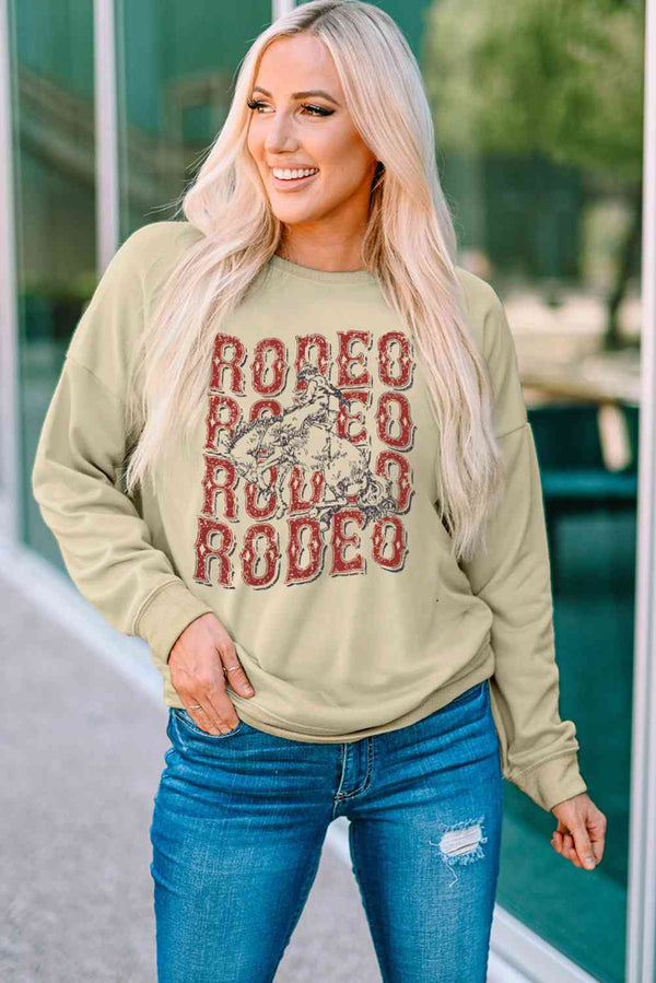 Round Neck Dropped Shoulder RODEO Graphic Sweatshirt |1mrk.com