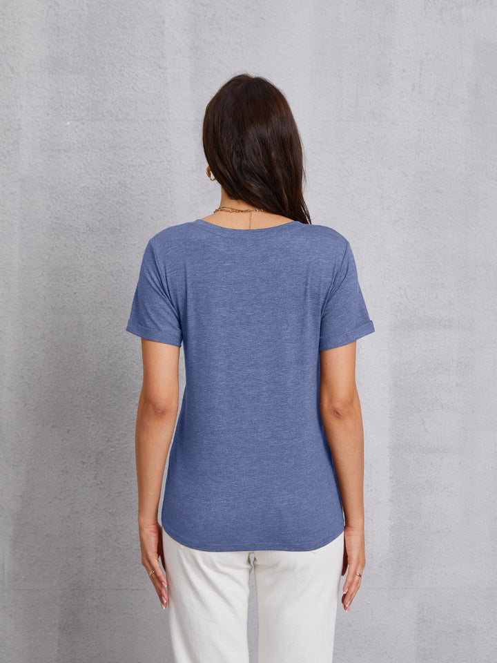 Letter Graphic V-Neck Short Sleeve T-Shirt | Trendsi