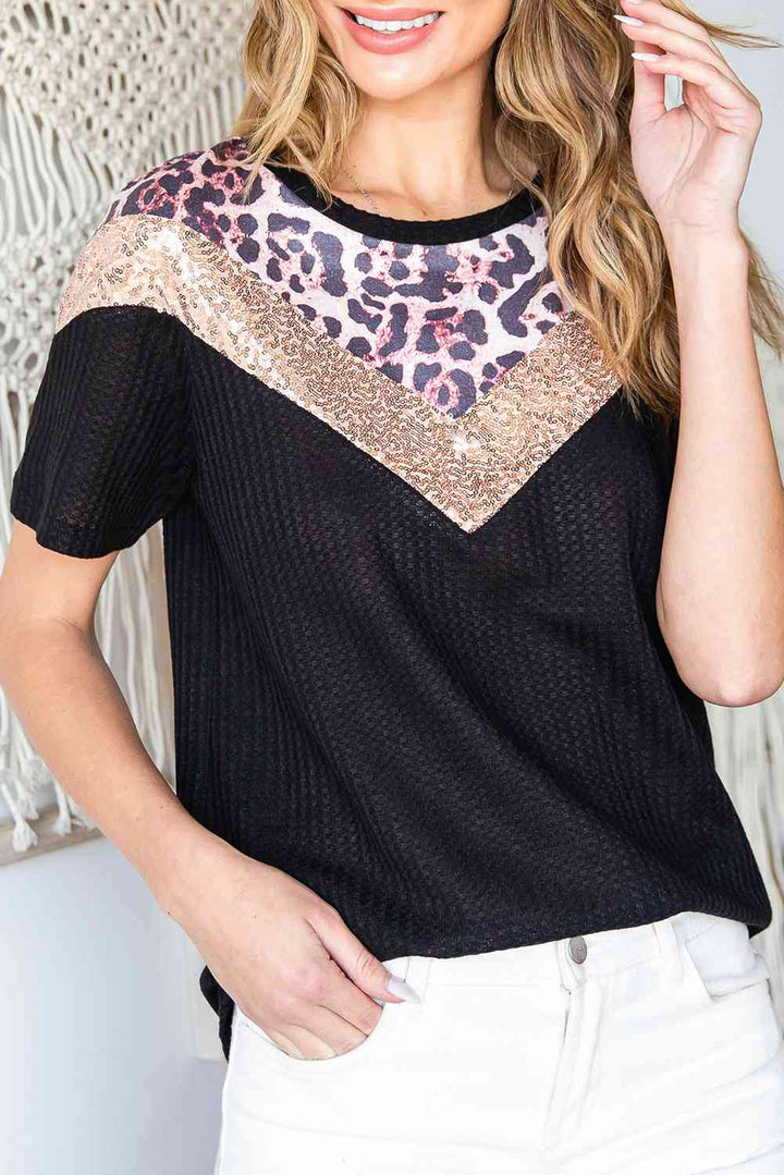 Leopard Chevron Round Neck Top | 1mrk.com