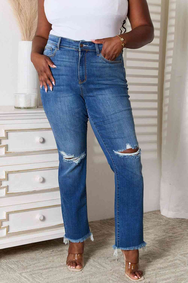 Judy Blue Full Size Distressed Raw Hem Jeans | 1mrk.com