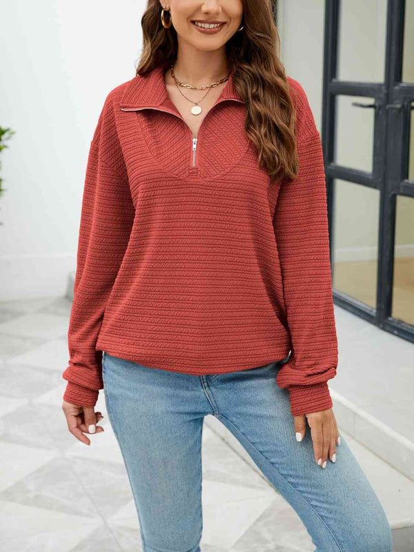 Quarter-Zip Collared Drop Shoulder Sweatshirt |1mrk.com