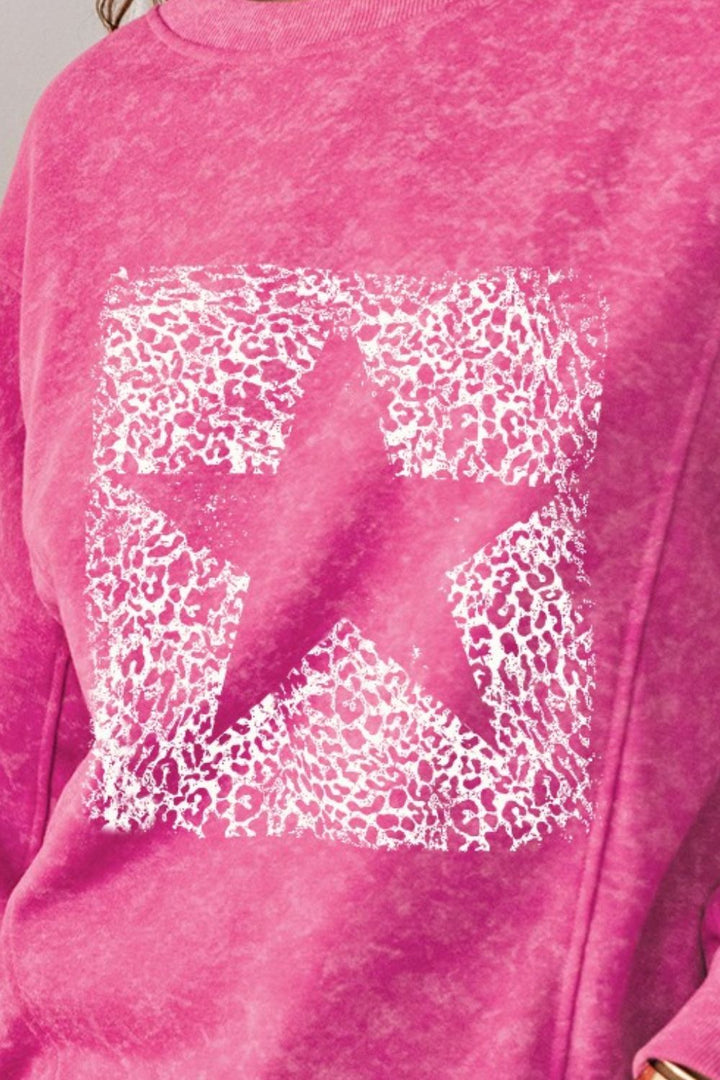 Star Heathered Round Neck Sweatshirt | Trendsi