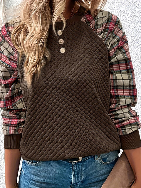 Plaid Round Neck Sweatshirt |1mrk.com