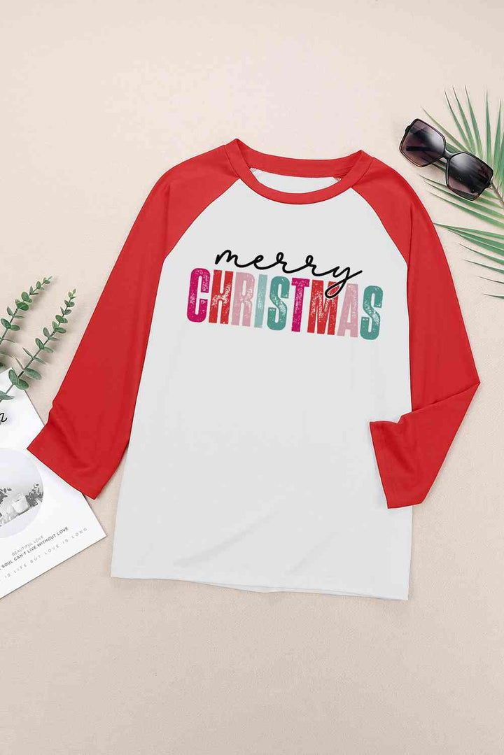 MERRY CHRISTMAS Graphic Raglan Sleeve T-Shirt | 1mrk.com