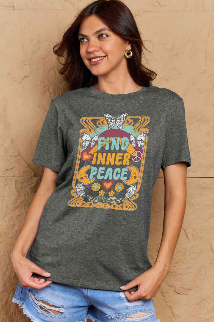 Simply Love Full Size FIND INNER PEACE Graphic Cotton T-Shirt | 1mrk.com