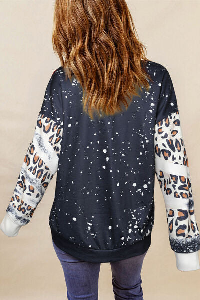 YOU DESERVE THE WORLD Leopard Round Neck Sweatshirt | Trendsi