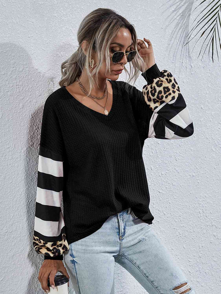 Leopard Striped Waffle-Knit Top | 1mrk.com