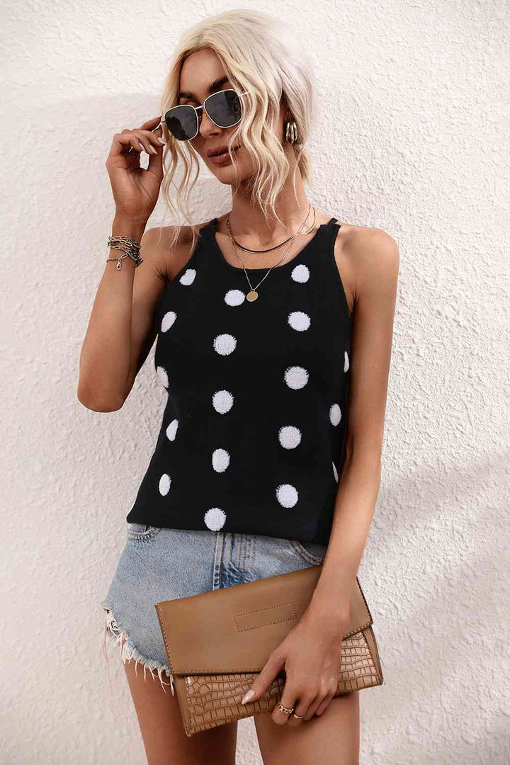 Polka Dot Round Neck Knit Tank | 1mrk.com