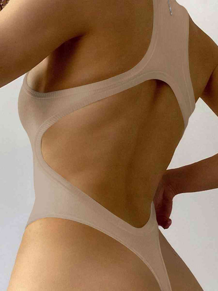 Square Neck Open Back Ribbed Sleeveless Bodysuit | 1mrk.com