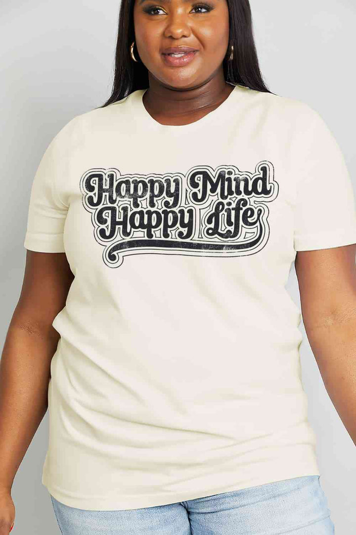 Simply Love Full Size HAPPY MIND HAPPY LIFE Graphic Cotton Tee | 1mrk.com