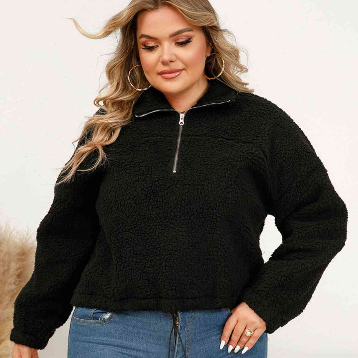 Plus Size Collared Neck Half Zip Sweatshirt |1mrk.com