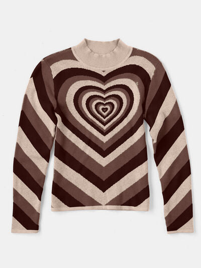 Heart Mock Neck Long Sleeve Sweater |1mrk.com