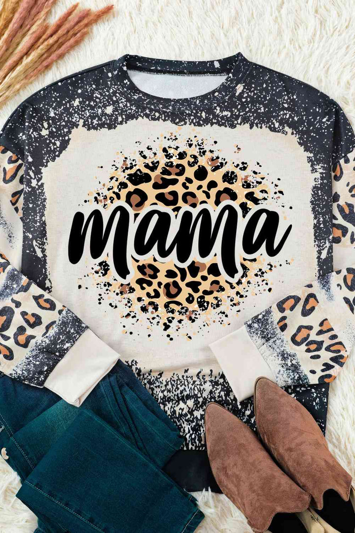 MAMA Leopard Round Neck Sweatshirt |1mrk.com