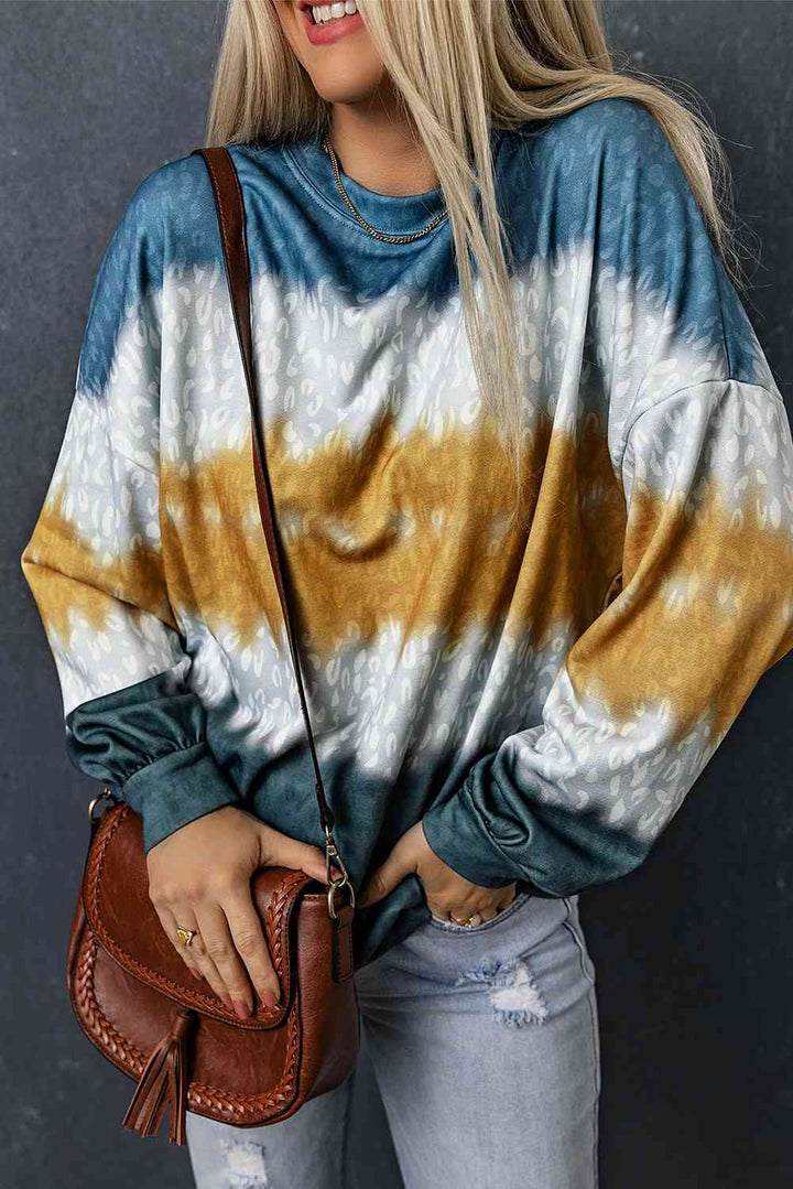 Leopard Tie-Dye Dropped Shoulder Sweatshirt |1mrk.com