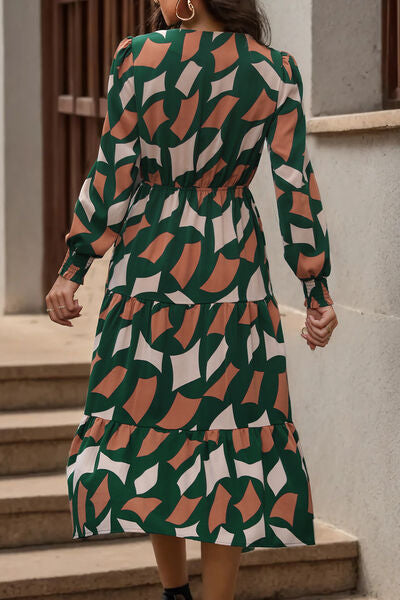 Printed Tied Pocketed Lantern Sleeve Dress | 1mrk.com