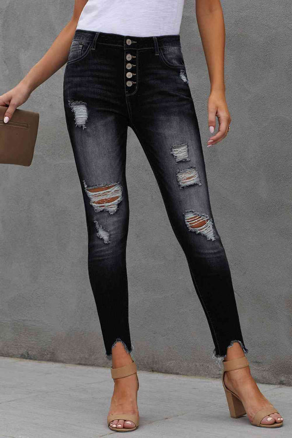 Baeful Button Fly Hem Detail Ankle-Length Skinny Jeans | 1mrk.com