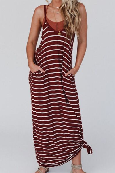 Pocketed Striped Scoop Neck Maxi Cami Dress |1mrk.com