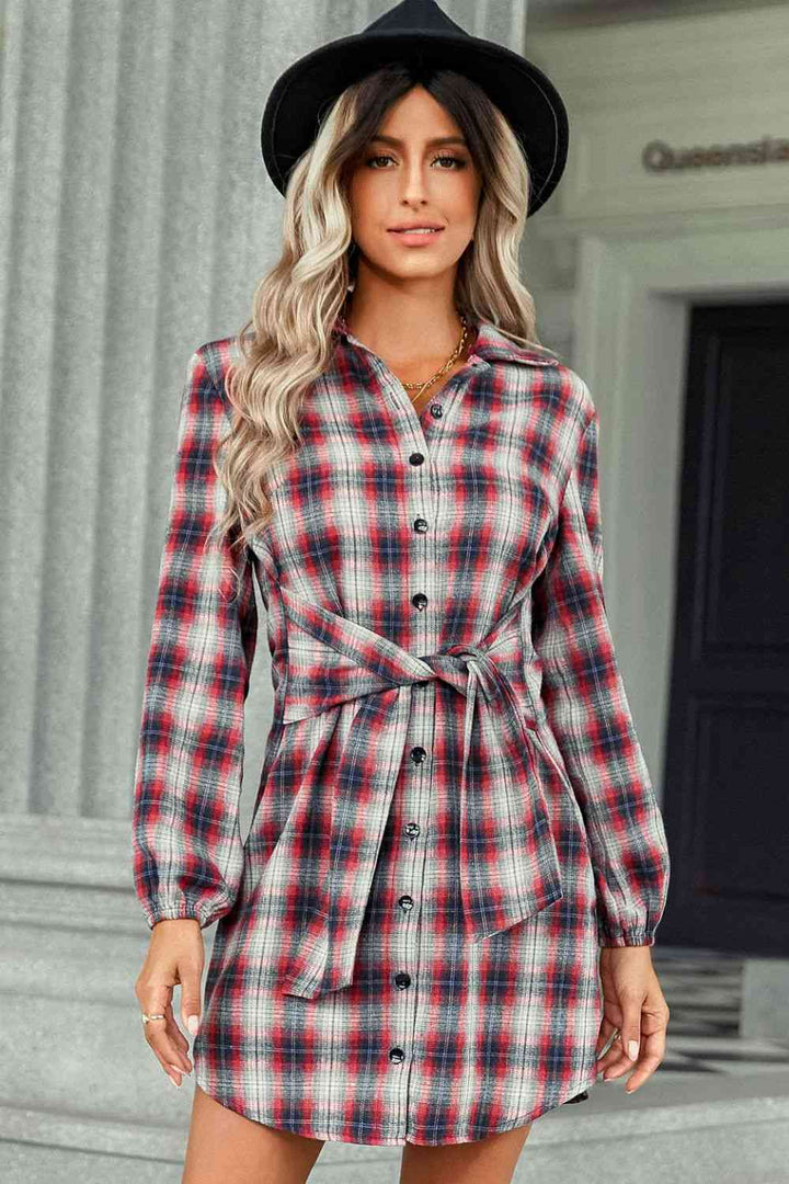 Plaid Tie Front Mini Shirt Dress | 1mrk.com