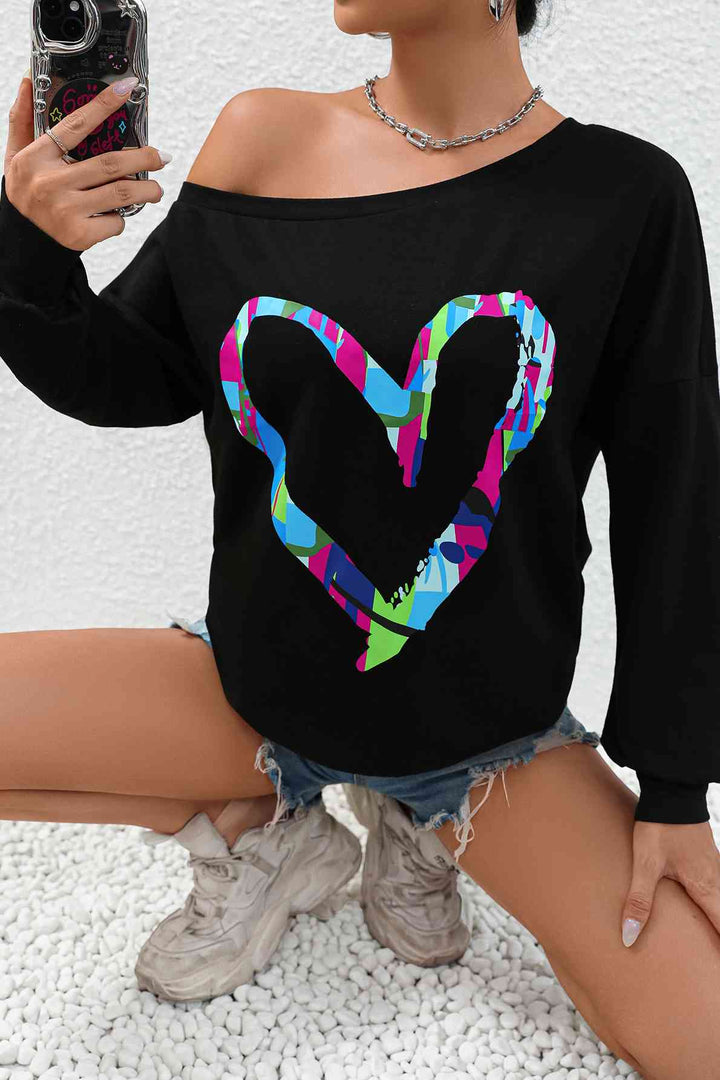 Heart Graphic Long Sleeve Sweatshirt |1mrk.com