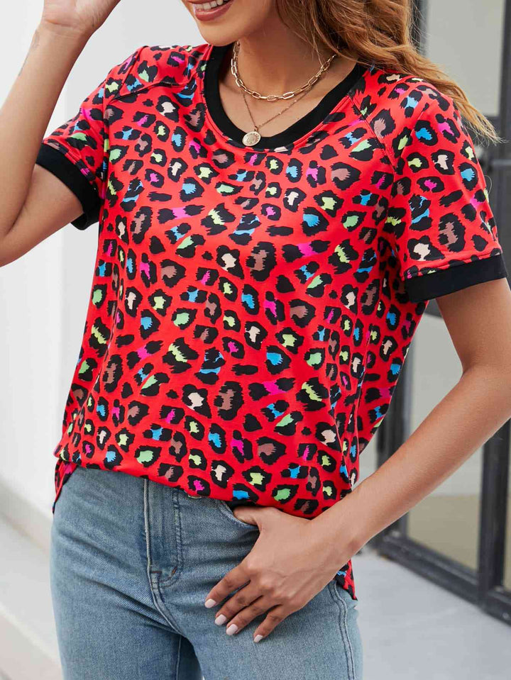 Leopard Round Neck Short Sleeve Tee Shirt | 1mrk.com