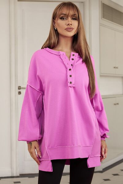 Buttoned Dropped Shoulder Sweatshirt |1mrk.com