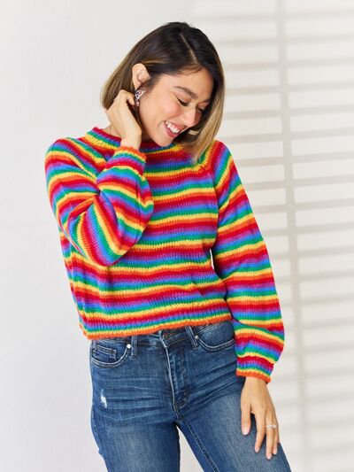 Striped Round Neck Long Sleeve Sweater | Trendsi