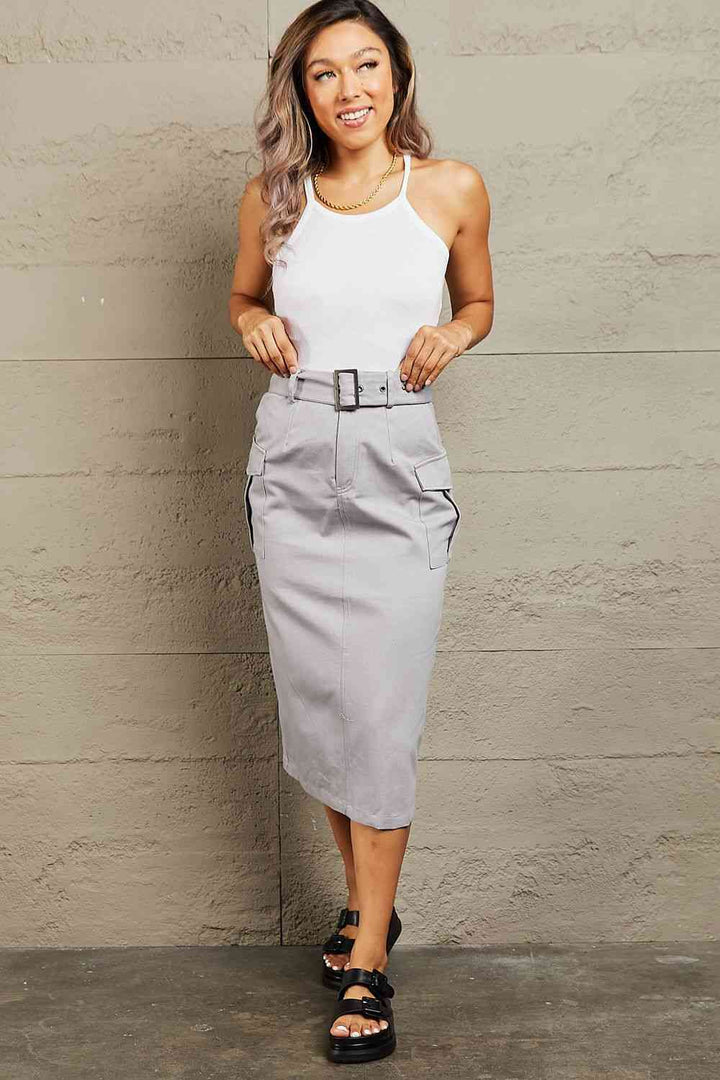 HYFVE Professional Poise Buckled Midi Skirt |1mrk.com