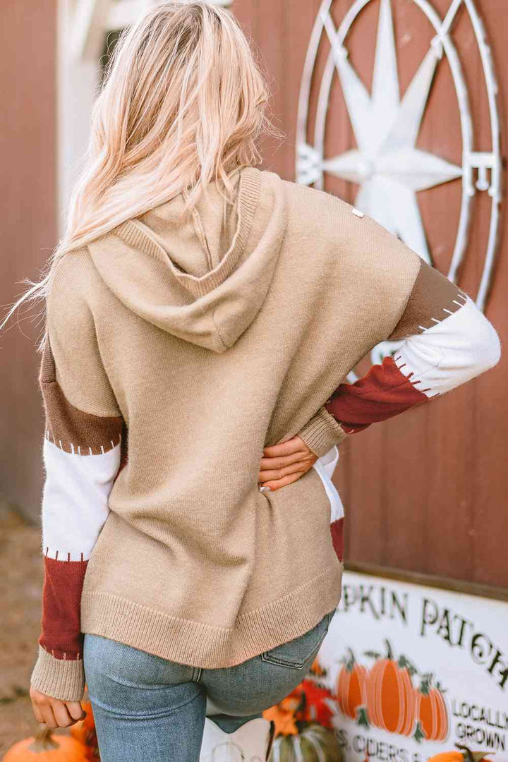 Color Block Long Sleeve Hooded Sweater |1mrk.com