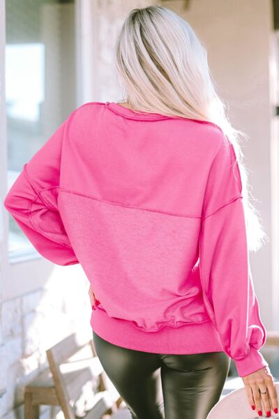 Exposed Seam Half Button Long Sleeve Sweatshirt |1mrk.com