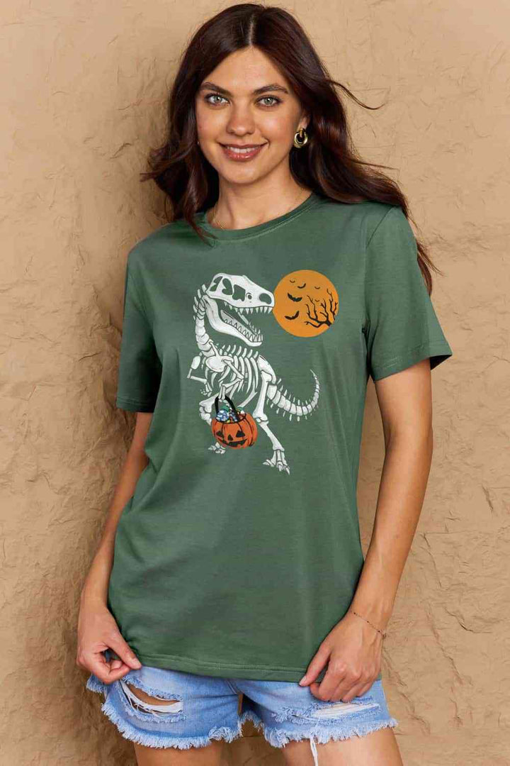 Simply Love Full Size Dinosaur Skeleton Graphic Cotton T-Shirt | 1mrk.com