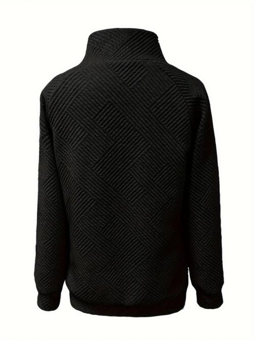 Buttoned Mock Neck Long Sleeve Sweatshirt |1mrk.com