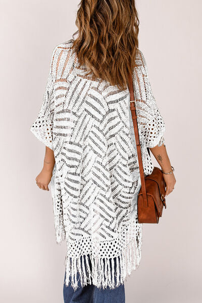 Openwork Open Front Cardigan with Fringes | Trendsi