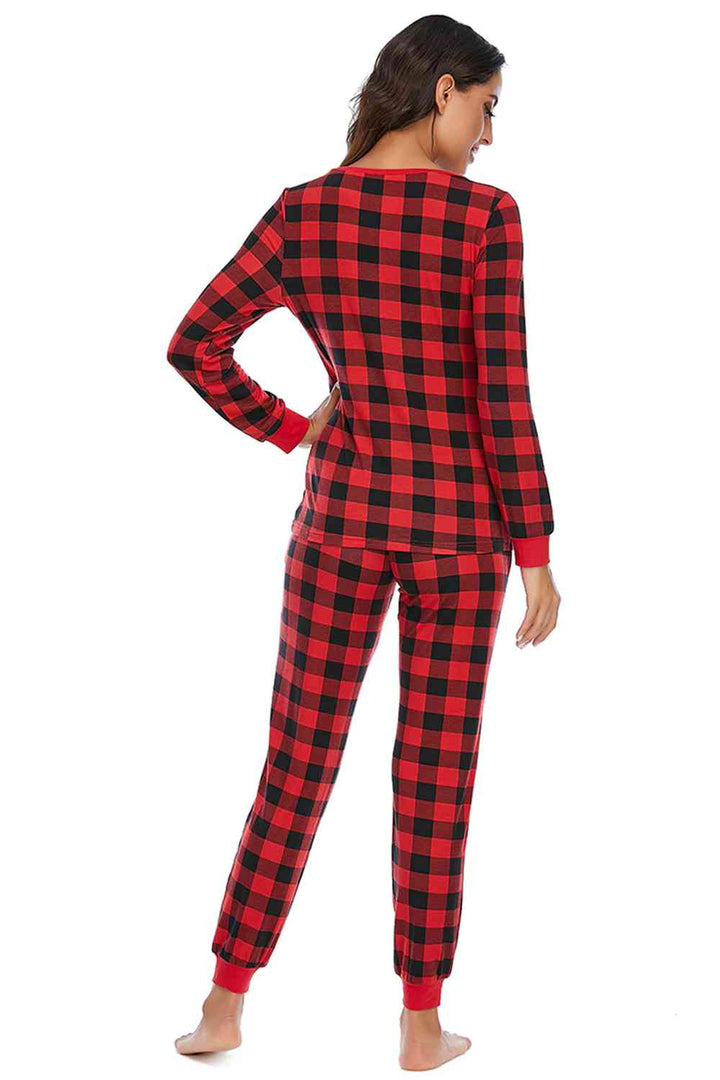 Plaid Round Neck Top and Pants Set | 1mrk.com