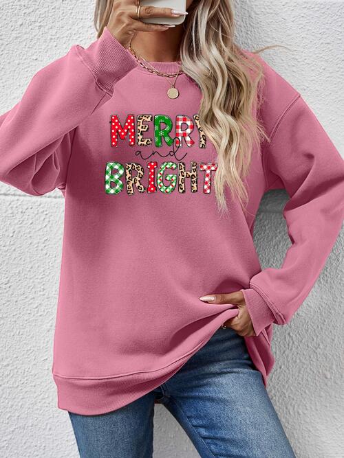 MERRY AND BRIGHT Round Neck Sweatshirt |1mrk.com