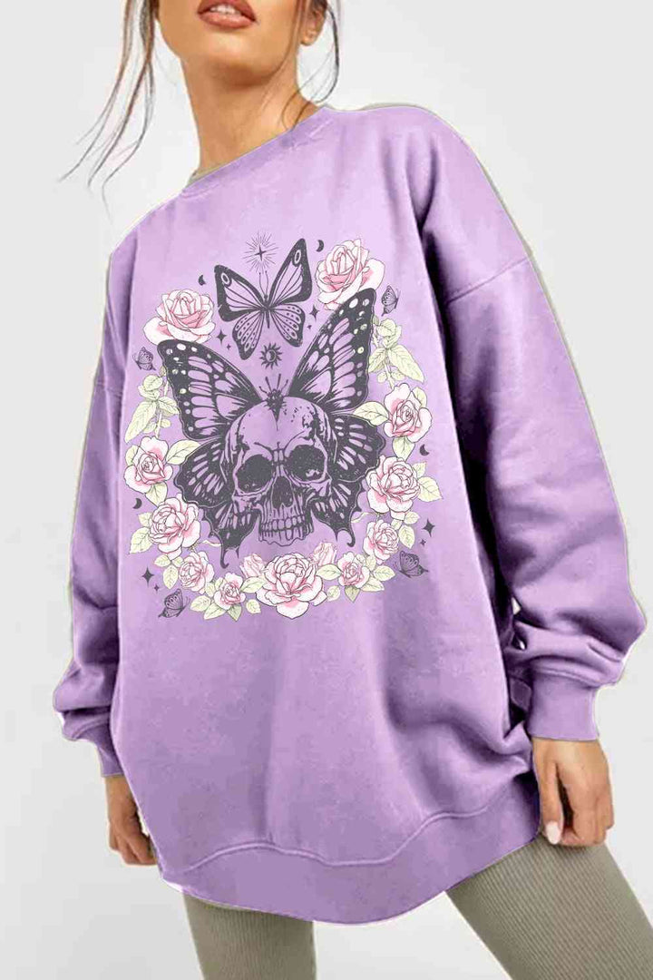 Simply Love Simply Love Full Size Skull Butterfly Graphic Sweatshirt |1mrk.com