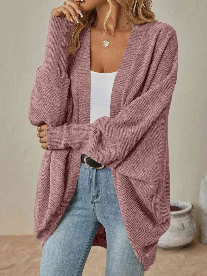 Open Front  Dropped Shoulder Cardigan |1mrk.com