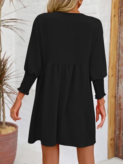 Round Neck Lantern Sleeve Mini Dress |1mrk.com