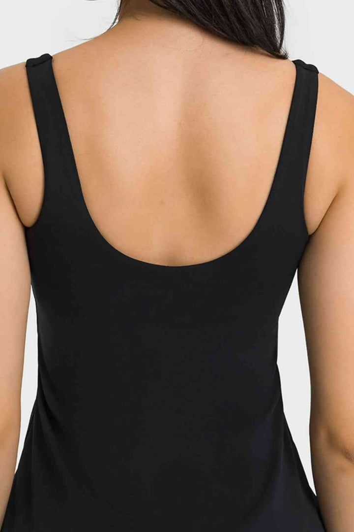 Square Neck Sports Tank Dress with Full Coverage Bottoms |1mrk.com