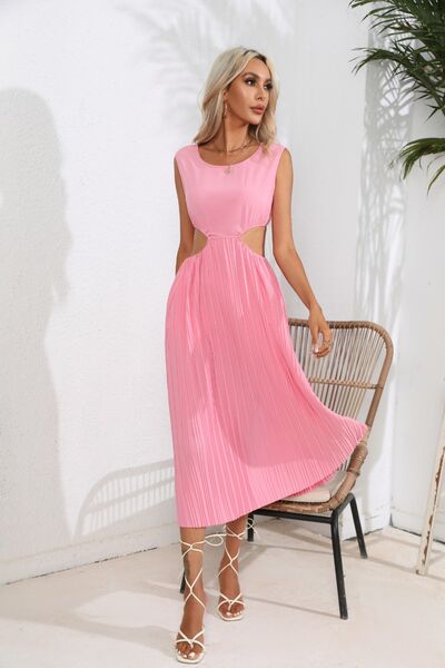 Cutout Ruched Round Neck Tank Dress |1mrk.com