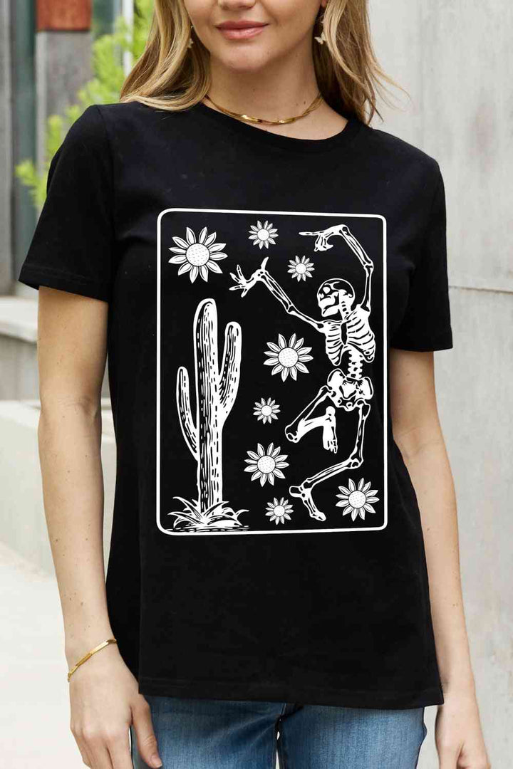 Simply Love Full Size Dancing Skeleton Graphic Cotton Tee | 1mrk.com
