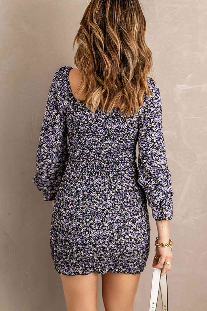 Ditsy Floral Smocked Sweetheart Neck Mini Dress |1mrk.com